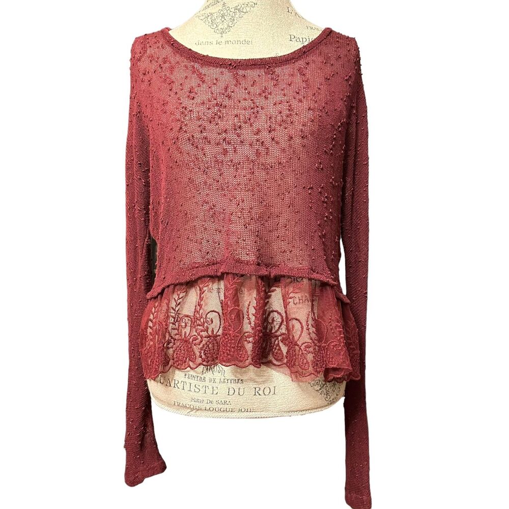 American Eagle Outfitters Medium Burgundy See Through Blouse
